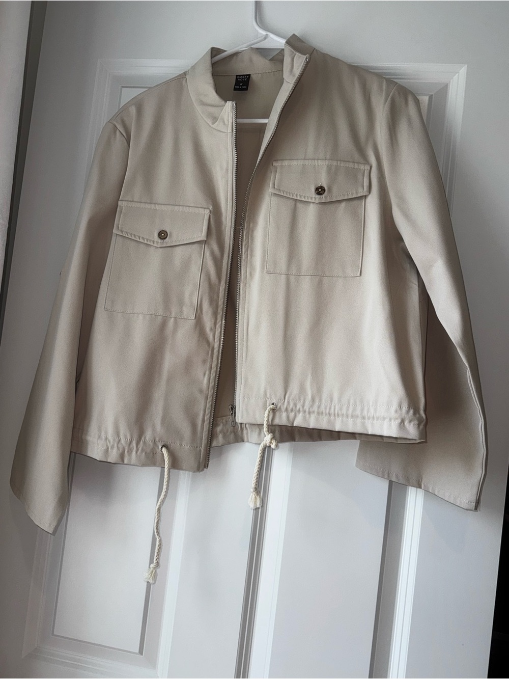 Light Cream Utility Jacket with Drawcord Hem - Picture 2 of 3